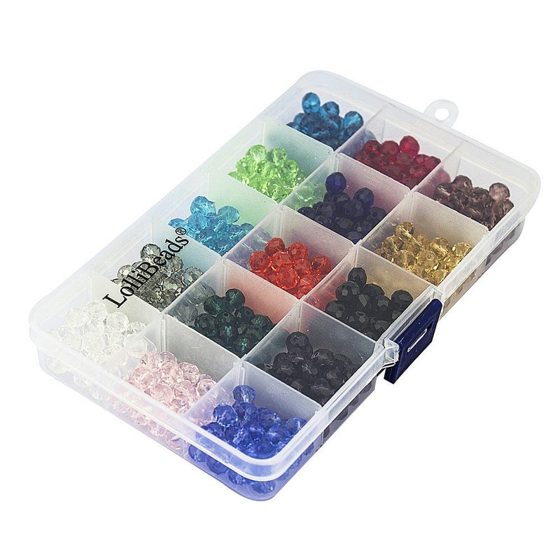 LolliBeads (TM) Wholesale Mix Lot 8 mm Briolette Faceted Rondelle Crystal Glass Beads for Jewelry Making with Container Box (450pcs) - Image 3